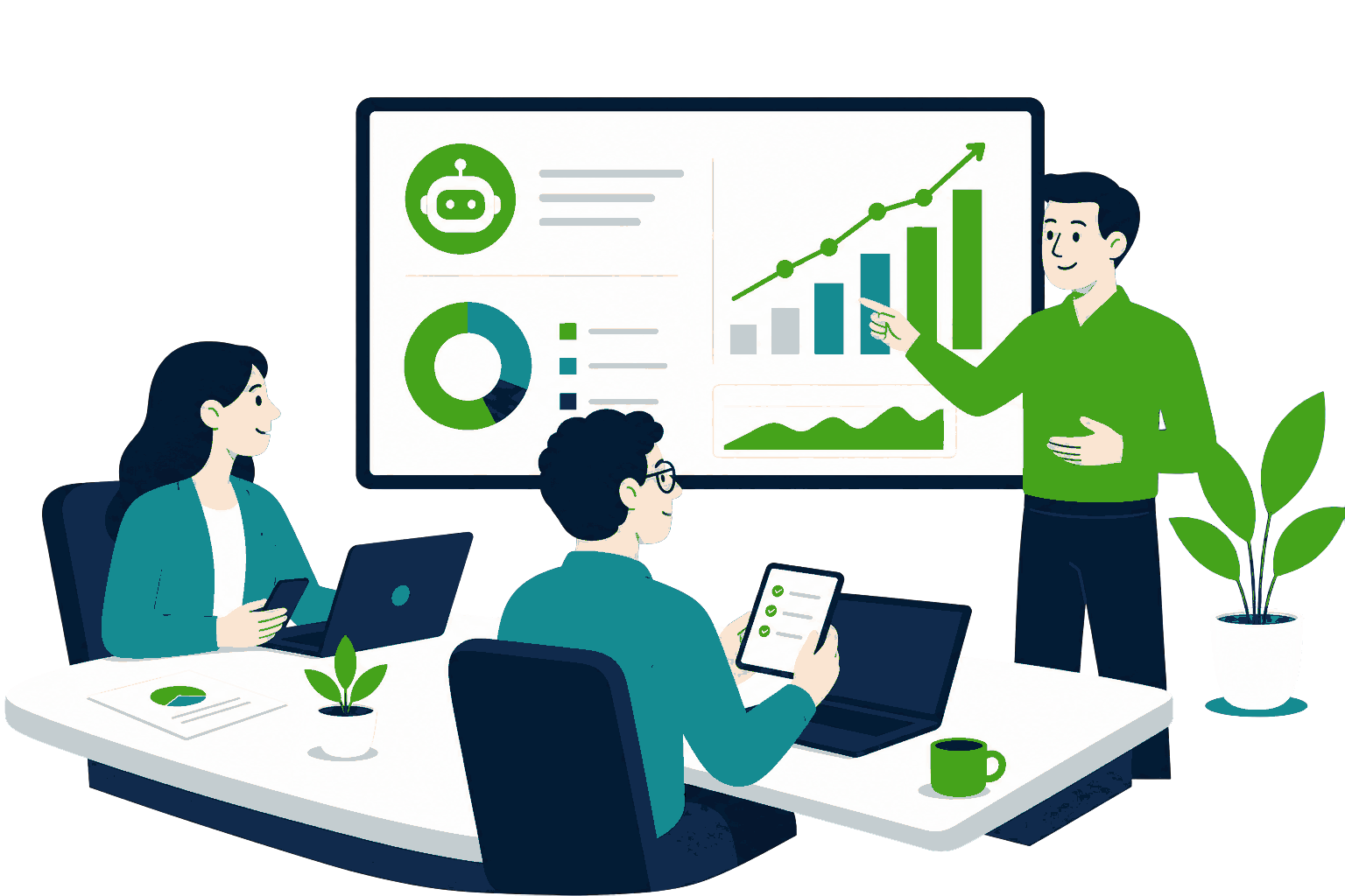 Reunião analisando resultados com o GTchat